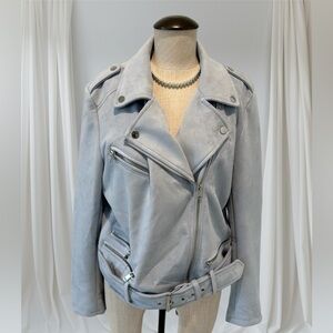 Philosophy Soft Blue Faux Leather Suede Jacket - Size Large